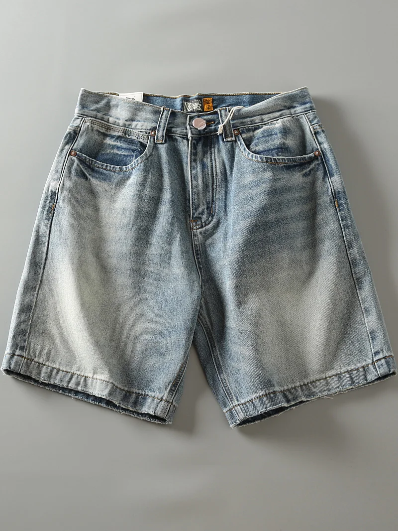 

Summer New Sle Men's Loose Fit Casual Vintage Blue Denim orts Button Decorated mid Waist Zipper Closure Straight Leg Jeans