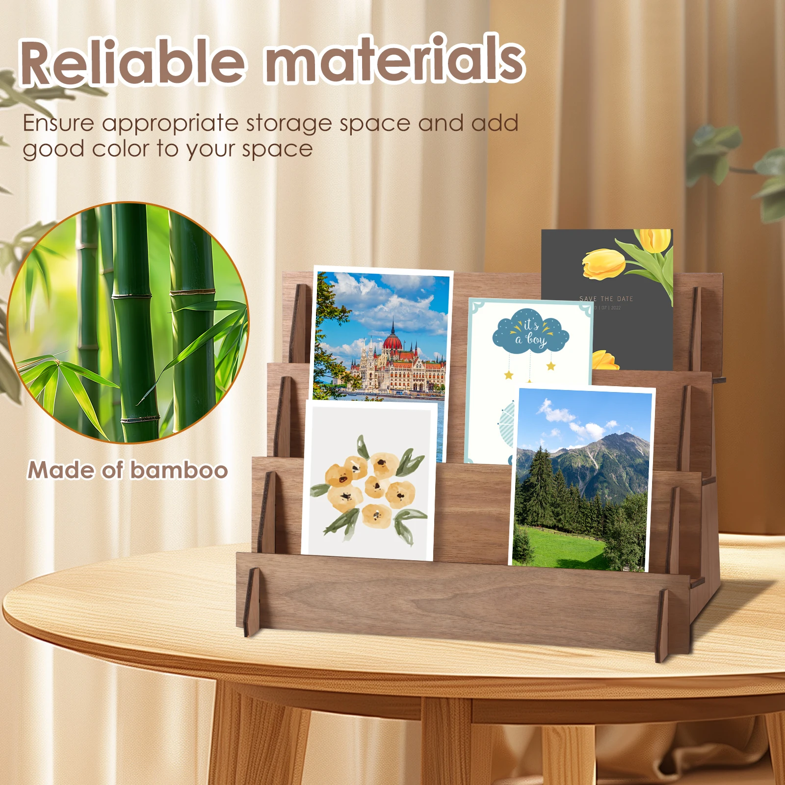 Card Display Stand Wood Postcard Display Stand 4 Layer Decorative Shelves Large Capacity Shelves Easy to Install Greeting Card