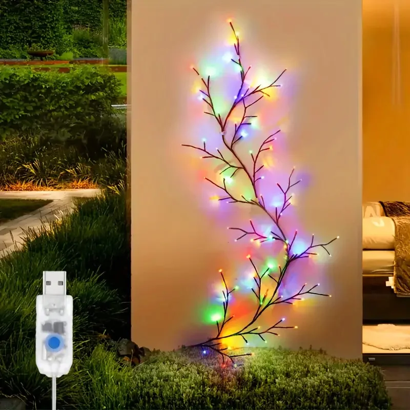 96 LEDs Willow Branch Light USB DIY 8 Modes Twinkle Vine Tree Decor Lamp for Indoor Outdoor Home Christmas Ramadan New Year