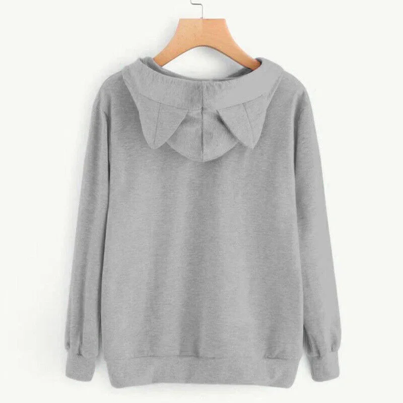 Sudadera con capucha de orejas de gato para mujer, jersey de manga larga con estampado de gato, Top informal, viaje diario, Invierno