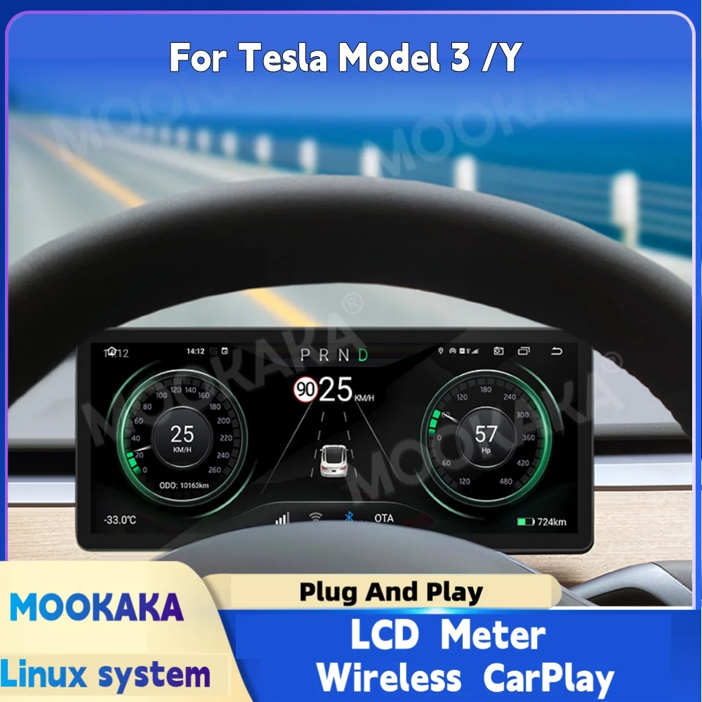 Digital Dashboard Carplay For Tesla Model 3 Model Y Car Cluster LCD Meter Virtual Cockpit Digital Instrument Panel Head Unit