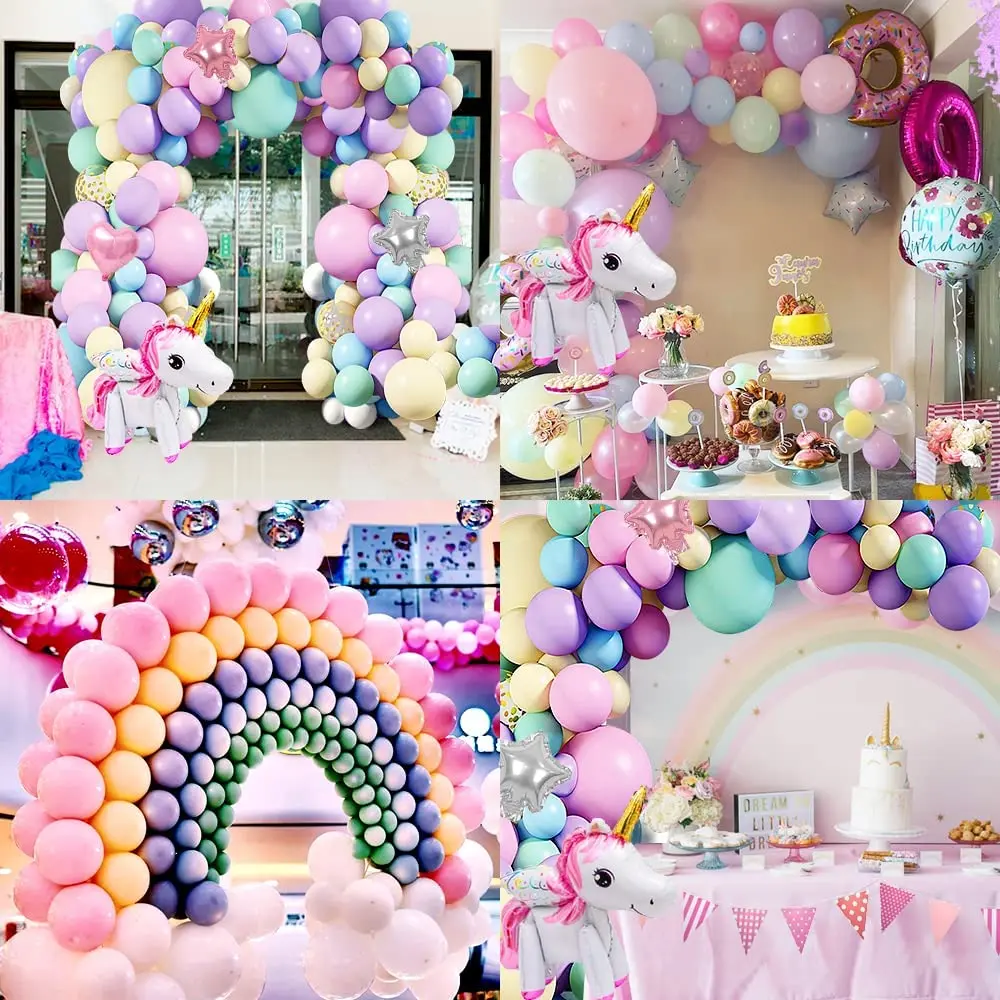 Unicorn Theme Party Decoration Balloon Garland Kit with 3D Unicorn Balloon For Baby Shower Macaron Party Happy Birthday Supplies