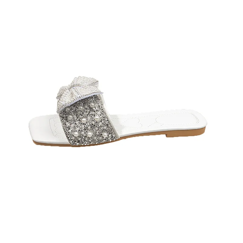 Chic Pearl - Rhinestone Bow Slides | Glamorous & Eye - Catching, Perfect for Party & Fashion Looks