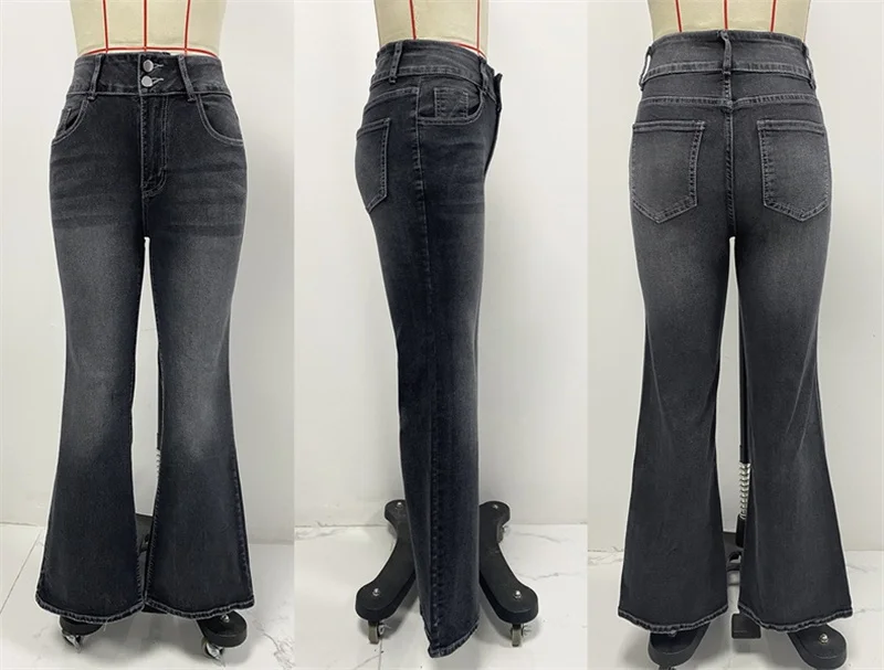 2025 Vintage taille moyenne lavé Stretch jean femmes nouveau Micro pantalon évasé décontracté banlieue femme Denim pantalon tendance Streetwear