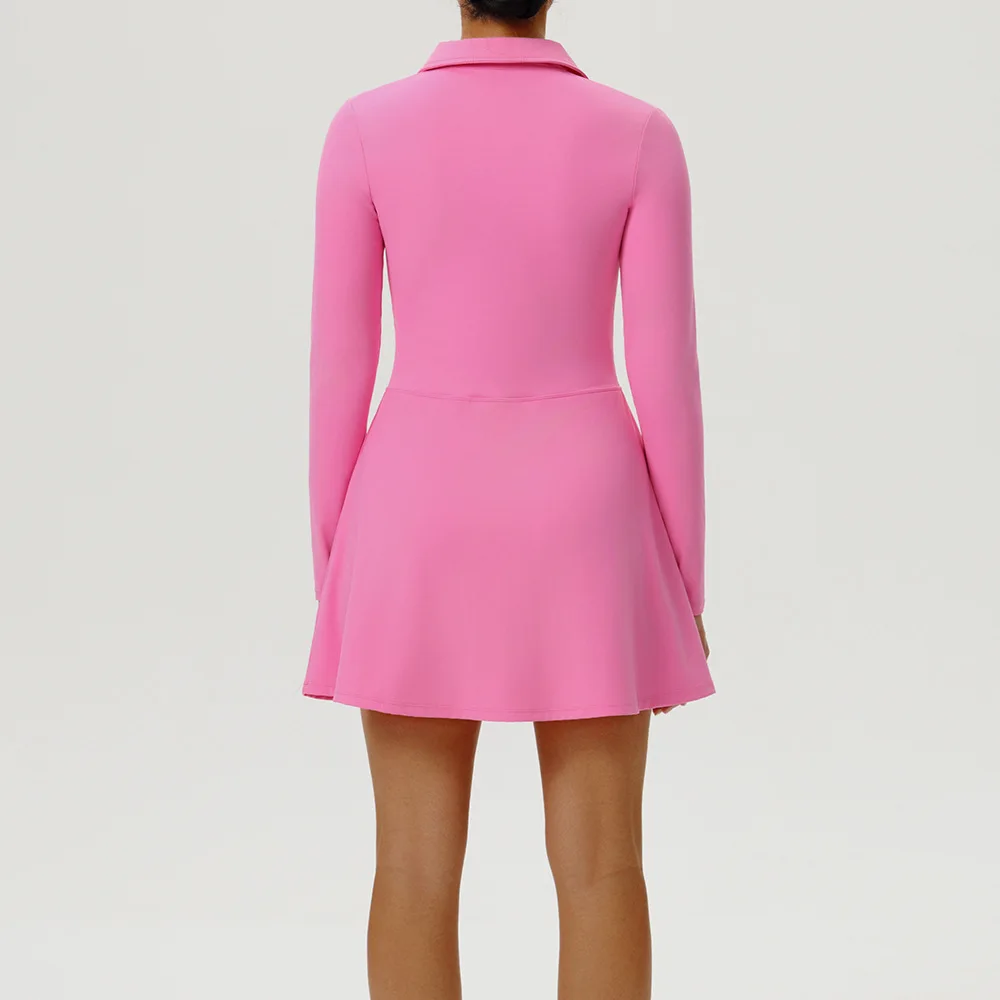 Gym Jumpsuits Half Zipper Long Sleeve Women's One Piece Tennis Yoga Dress Lapel Collar Fitness Sports Overalls Workout Tracksuit