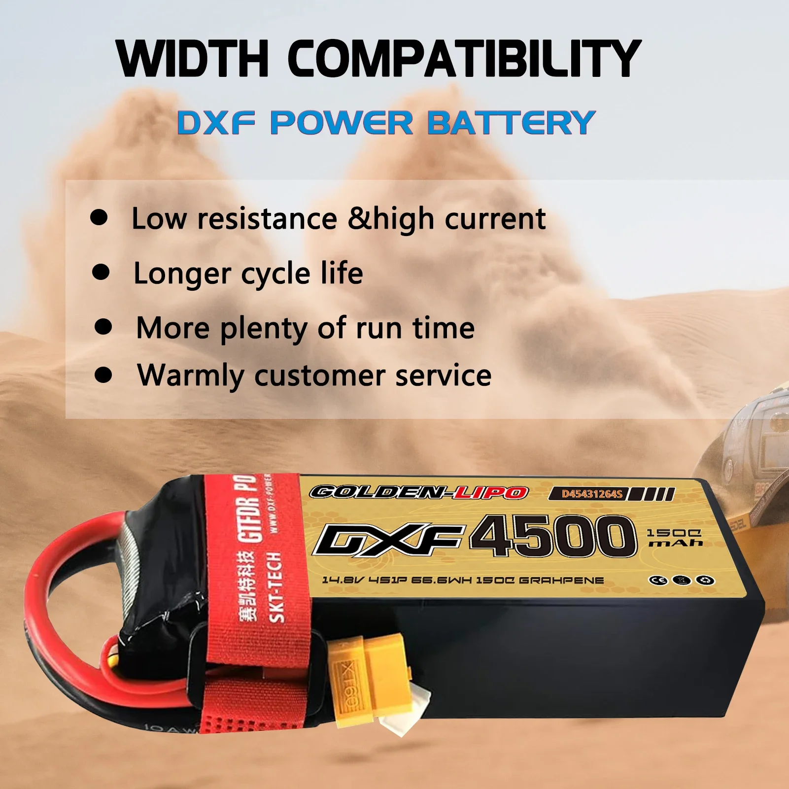 DXF 4S Lipo 4500mAh 14.8V 150C Battery Hard Case Battery with XT60 Connector for Car Truck Tank RC Buggy Truggy Racing Hobby