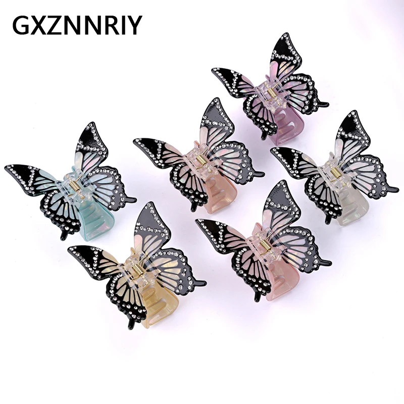 Fashion Acrylic Butterfly Hair Claw Clips for Women Hair Accessories Girls Hairpins Crab Rhinestone Hairclips Party Headwear