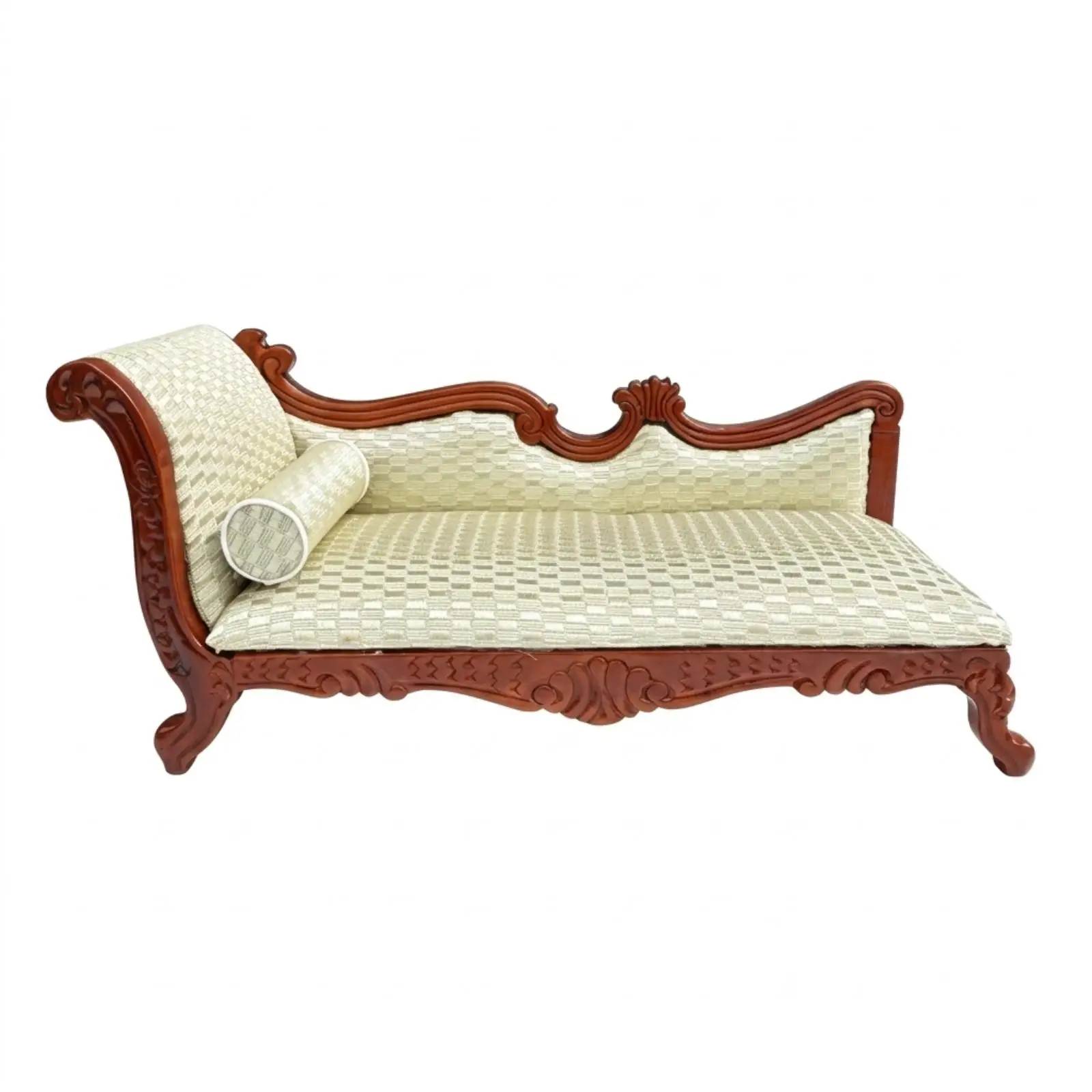 Miniature Chaise Longue Dollhouse Furniture Wooden Couch with Bolster Pillow for Victorian Room Box Scene
