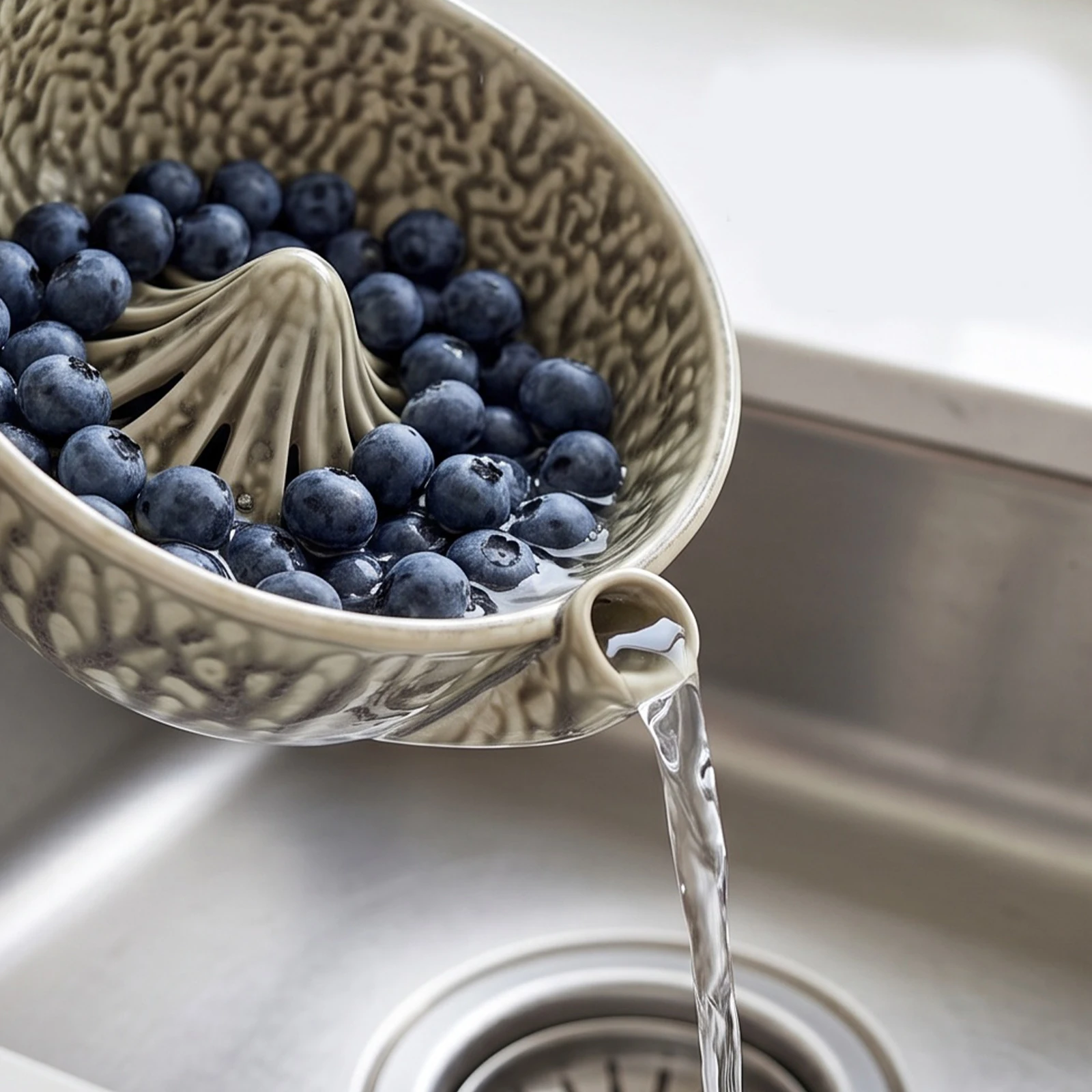 Ceramic Berry Bowl Colander with Drainage Self Spinning Berry Washing Bowl 360 Degree Rotating for Cleaning Berries Vegetables