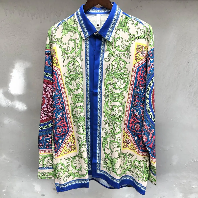 

Holiday Casual Dress Men Clothes Hawaiian Shirts Bohemian Ethnic Retro Print Pattern Long Sleeve Shirt Slim Mode Chemise Homme