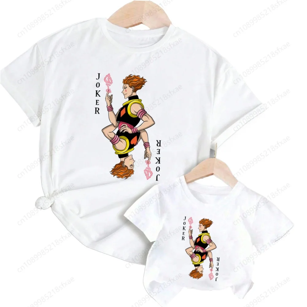 

Футболка HISOKA с забавным мультяшным принтом MOROW Hunter X Hunter, детские летние топы с круглым вырезом, белая футболка для мальчиков и девочек