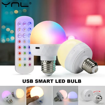 RGB LED Light Bulb USB 5V Charging Smart Remote Control Dimmable For Bedroom Bedside Livin