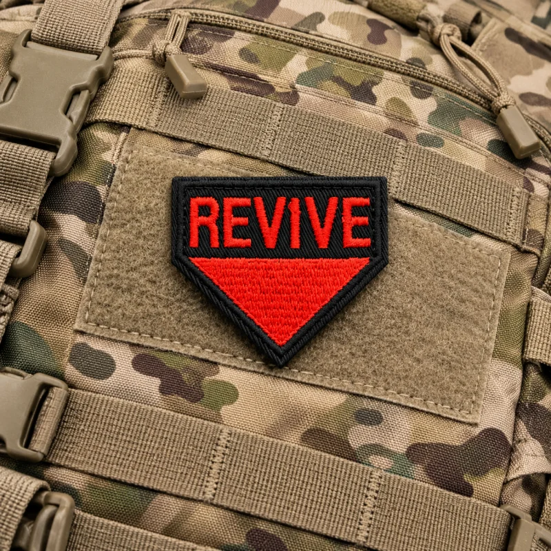Revive Gaming Morale Embroidered Tactical Patch, Shooter Game Hook Loop Arm Patch, Decorative Badge for Tactical Vest Backpack