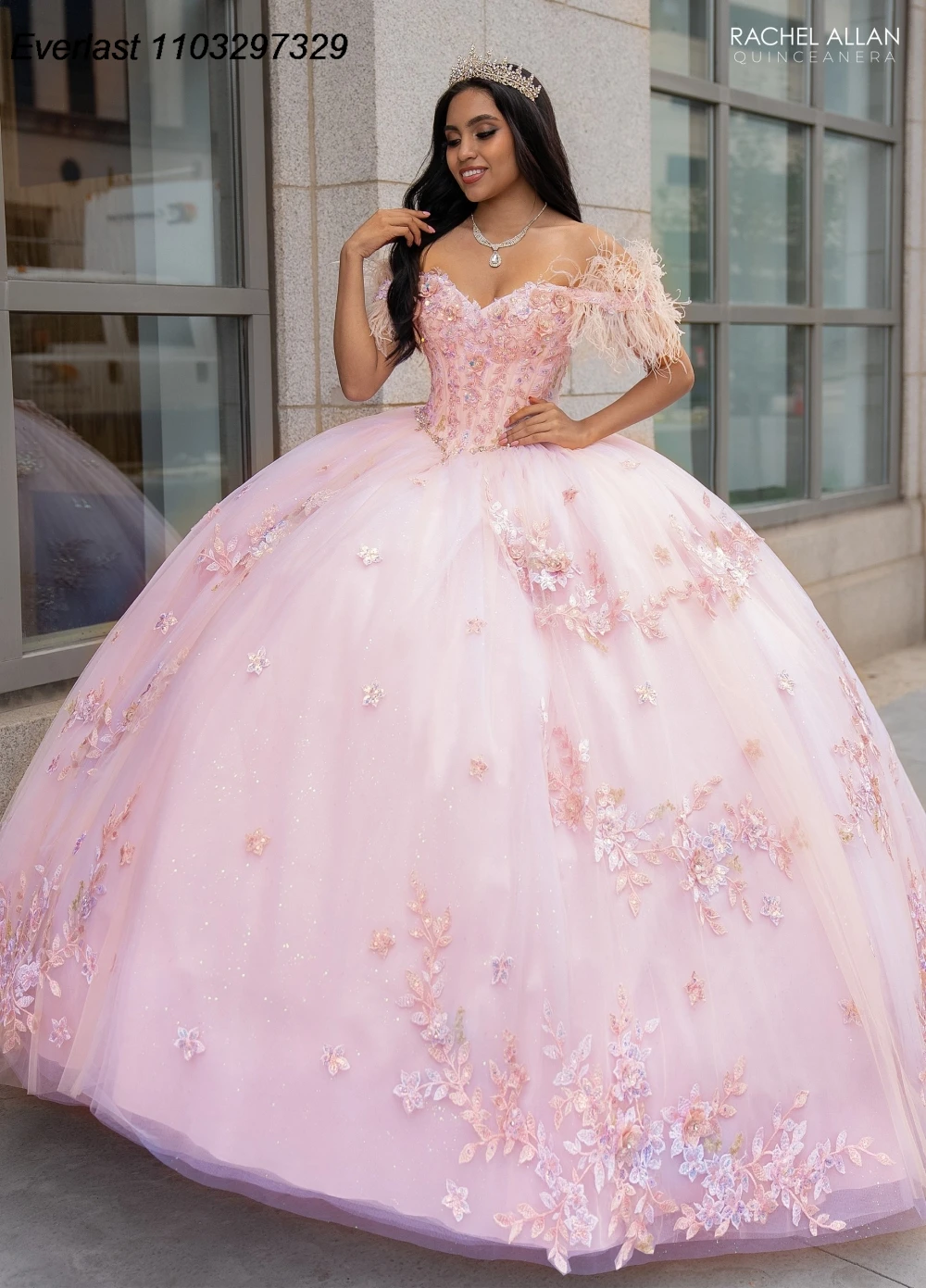 فستان Quinceanera مخصص من EVLAST فستان حفلة مزين بالزهور مطرز بالكريستال مشد حلو 16 فيستدو دي 15 أنوس TQD485