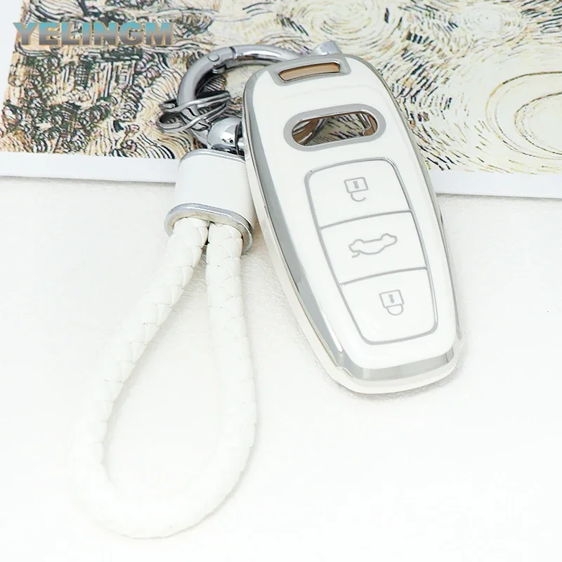 Soft TPU Car Remote Key Case Cover Shell Fob for Audi A3 A4 B9 A6 A7 4K A8 E-tron Q5 Q8 C8 SQ8 D5 Key Protection Bag Accessories