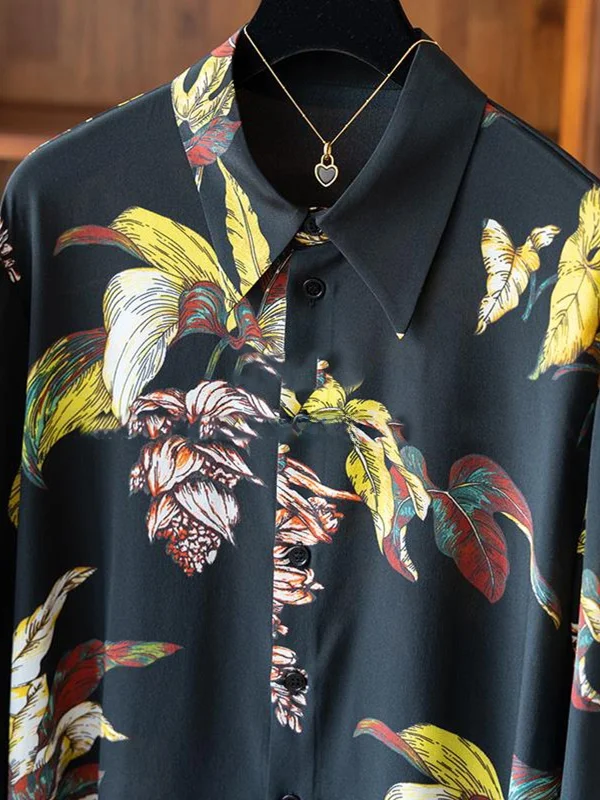 

Print irt Chiffon Top Women's Korean Sle Loose Fit Long Sve Button down Office Wear Summer Collection