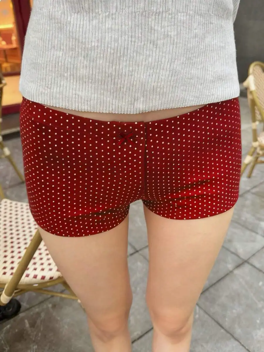 Women Polka Dot Mini Shorts Elastic Waist Low Rise Bow Front Boyfriend Style Summer Casual Lounge Shorts