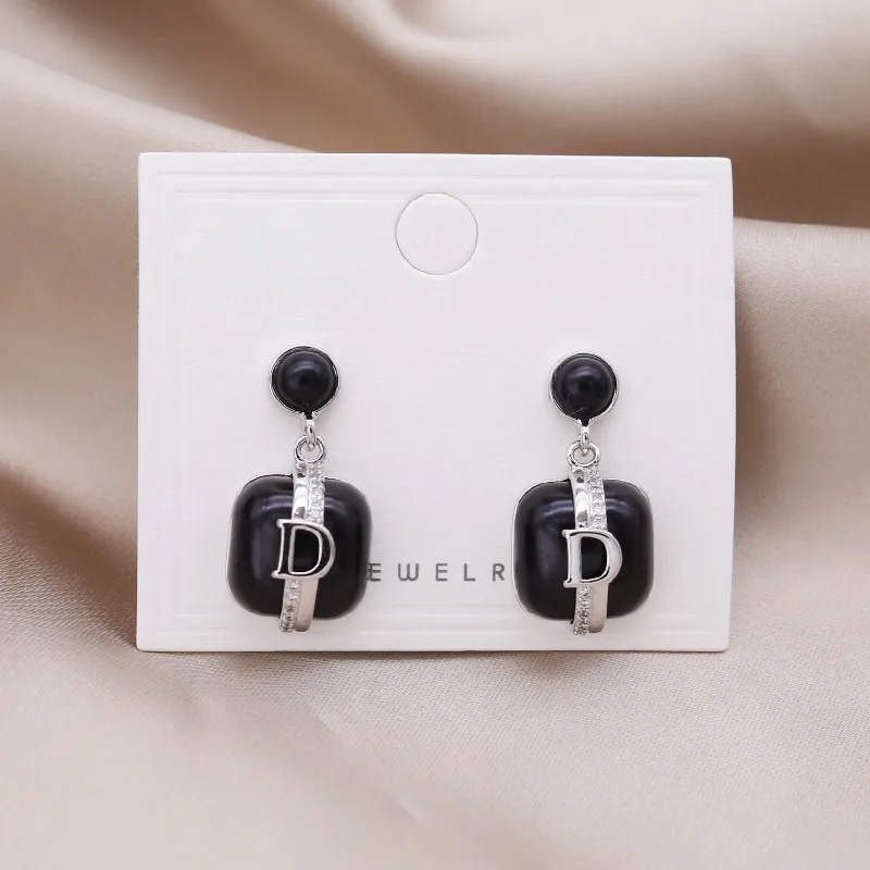 Korean Style Micro Inlaid Letter D Pearl Design Niche and Unique Refreshing and Cool Temperament Earrings for Women