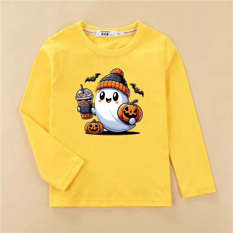 Halloween Kürbis T-shirt für Kinder Langarm Herbst Tops Jungen Cartoon Tees Casual Kleidung 3-14T – Detail 10