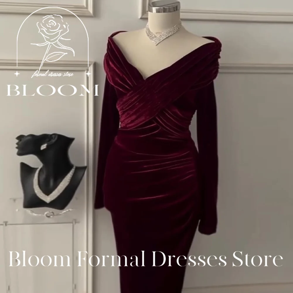 Bloom-Fermeture à glissière latérale en velours à col en V pour dames, manches longues personnalisées, dos monochrome, documents pour les occasions spéciales, haute qualité