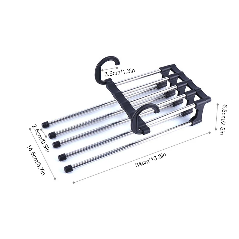 5 In 1 Folding Clothing Rack Stainless Steel Multi-Layer Pants Hanger Space Saving Folding Telescopic Storage Rack