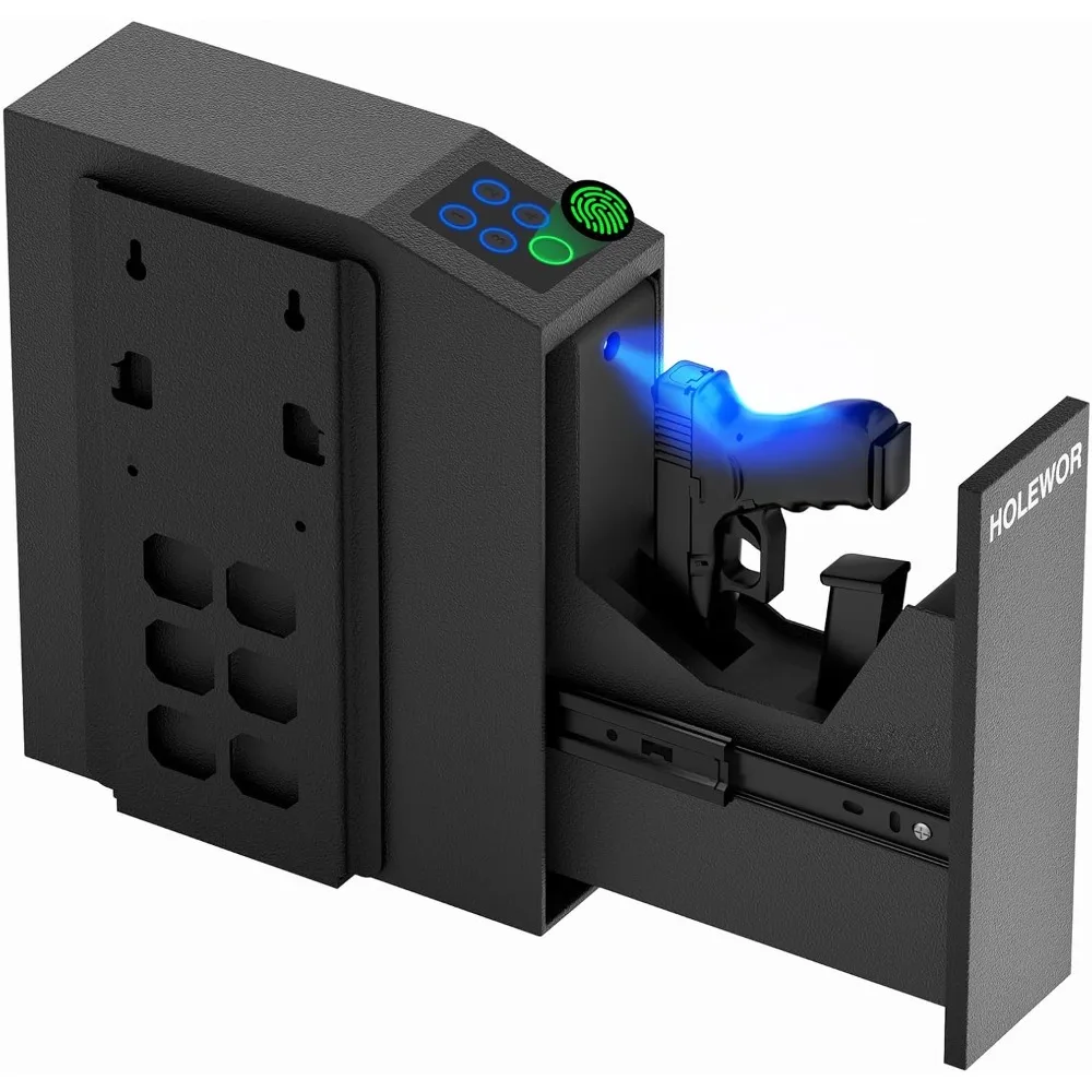 

Сейф для пистолета, биометрический сейф для пистолета, прикроватный футляр для пистолета, слайдер с отпечатками пальцев, 3-ходовой быстрый доступ, замок для пистолета для тумбочки,