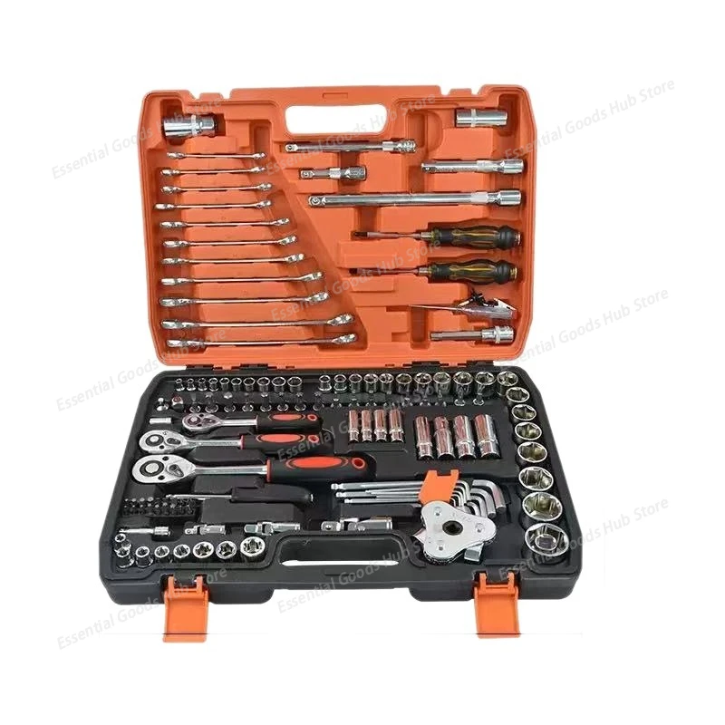121-Piece Carbon Steel Tool Set 72-Tooth Ratchet Wrench Screwdriver Socket Toolbox for Auto Repair Home Outdoor Maintenance