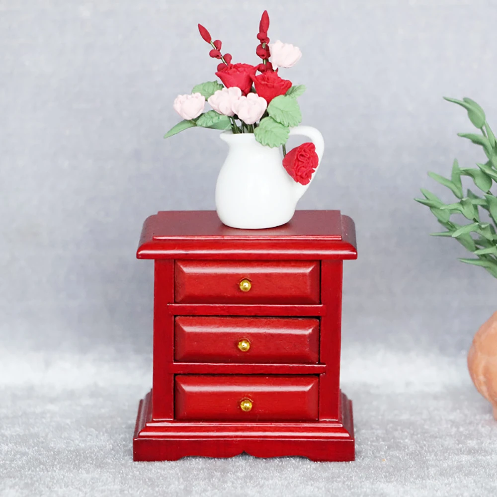 1/12 Dollhouse Miniature Bedside Table with Three Drawers Mini Cupboard Model Toy Doll House Accessories Decoration ob11 bjd