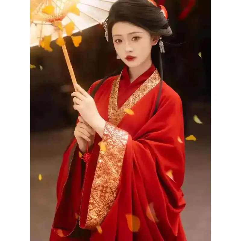 DY20[Zhaojun]Emas Tenun Merah, Restorasi Makam Ma Shan Chu Merah, Hanfu Kereta Lurus Baru, Kostum Kuno Berburu, Negara Perang