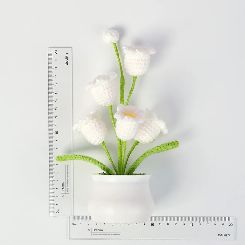 Finished Woven Crochet Lily of the valley Potted Emotional Support Stuffed Plants  Mother Valentine Christmas Graduation Gifts