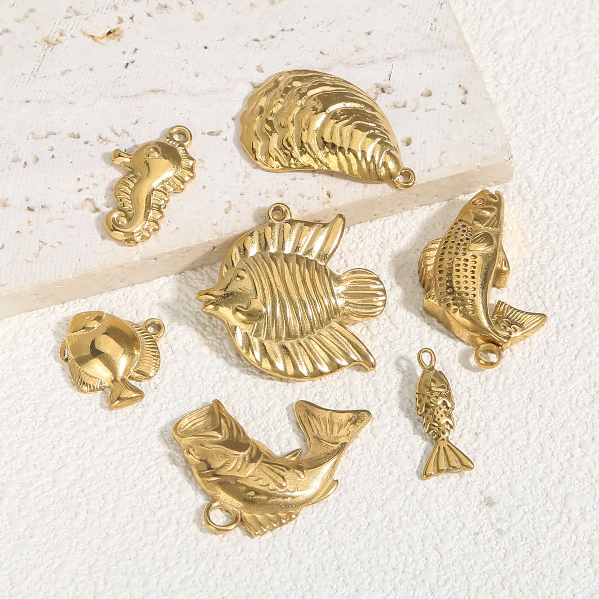 2-5pcs Retro Stainless Steel Fish Sea Horse Pendant Simple Necklace Earring DIY Jewelry Accessories Manufacturer Direct Sales