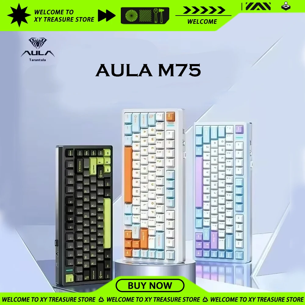 AULA M75 Aluminum Mechanical Keyboard 2.4g Wireless Bluetooth Wired Three mode Gamer Keyboard RGB Backlight Low Delay Keyboard