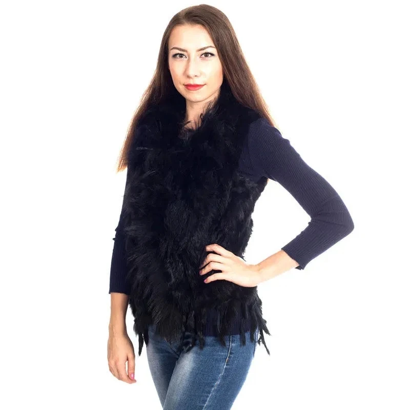 2021แฟชั่นกระต่าย Fur Tassel เสื้อกั๊ก High-End ผู้หญิงถักเสื้อแขนกุดธรรมชาติ Raccoon Fur Collar เสื้อ