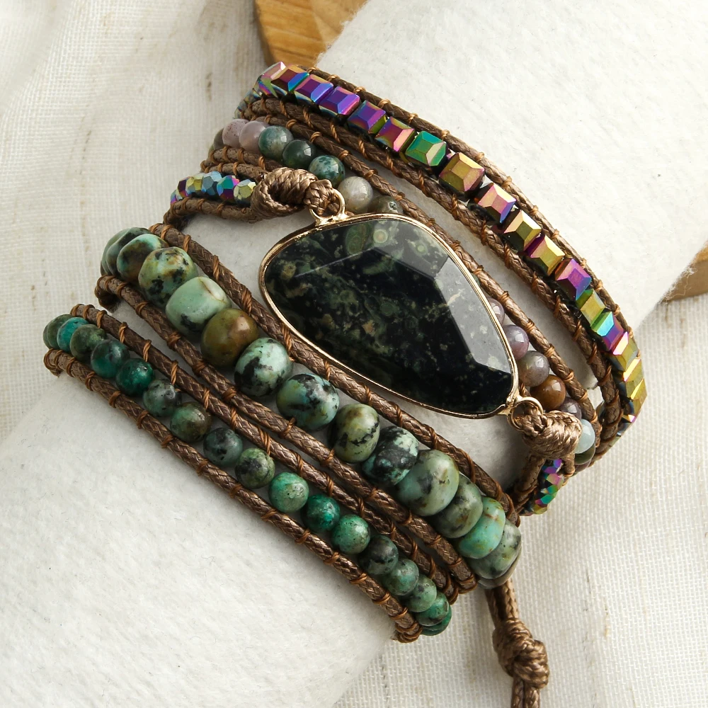 Fashion Bohemian Jewelry Triangle Natural Stones Charm Designer 5 Strands Mix Handmade Wrap Bracelets Festival Gift