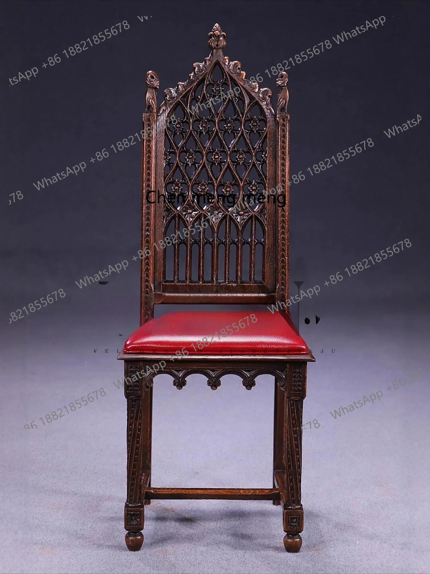cc182Antique European retro solid wood carving flower dining chair medieval carving high back chair photography single book chai