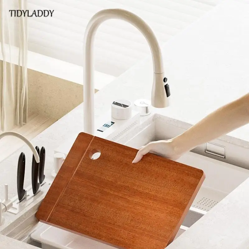 Fregadero de cocina de cascada de acero inoxidable blanco, sobre encimera o debajo del fregadero, estilo Simple, ranura única grande, accesorios de cocina