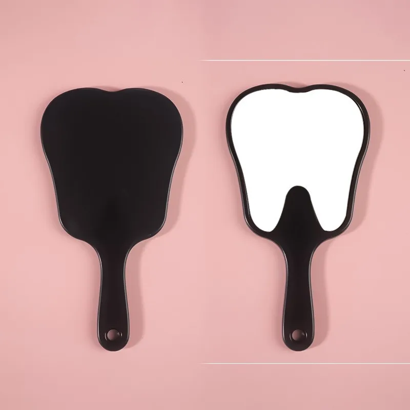 Espelho de maquiagem portátil portátil com design de dentes de desenho animado compacto de plástico fofo para estudantes de viagem de mesa