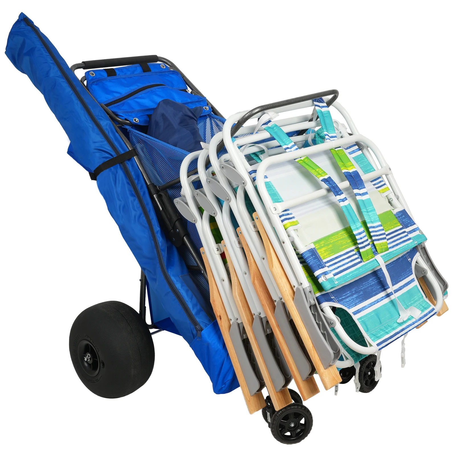 Customizable OEM Stainless Steel Foldable Balloon Wheel Wagon Cart Big Beach Trolley with Four-Wheel for Camping