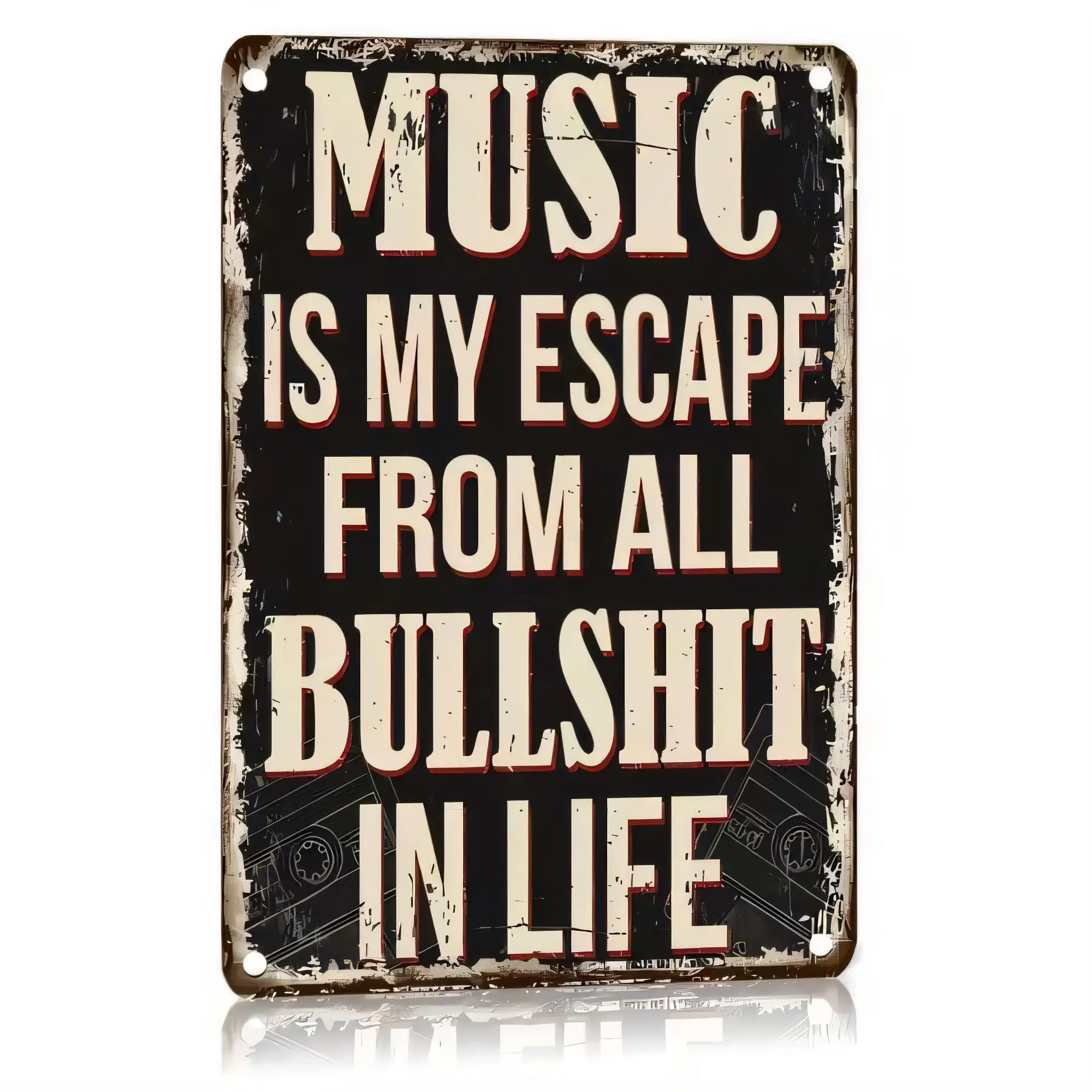 Tin Sign Music Is My Escape From All Bullshit In Life Funny Retro Metal Sign for Music Lovers Wall Decor Bar Pub Garage Man Cave