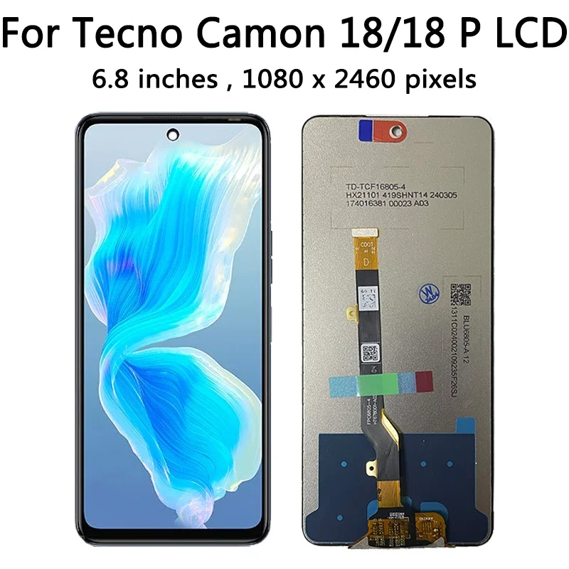 6.8“ Screen For Tecno Camon 18 CH7 CH7n LCD Display Touch Screen Digitizer Assembly For Tecno Camon 18 P CH6 CH6n Display