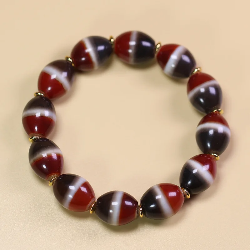 5A Grade Natural Tibetan Genuine Old Mine Agate Medicine Dzi Bead Bracelet, approximately 13*16mm