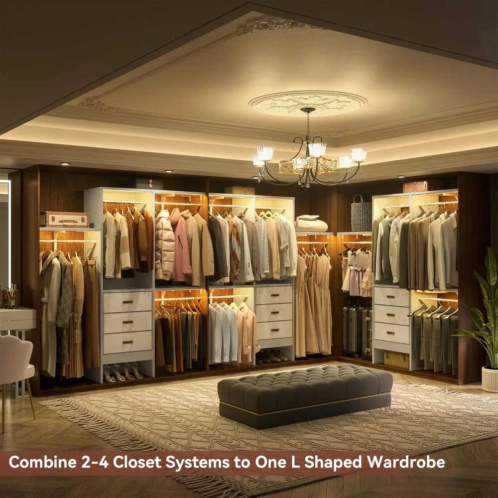 60 Inch Walk-In Closet Organizer System with 3 Adjustable Shelves and 3 Fabric Drawers for Small Spaces