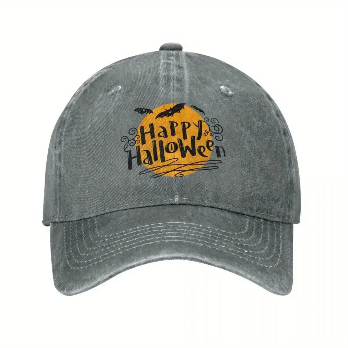 Czapka baseballowa w stylu vintage na Halloween – klasyczny wzór z księżycem i nietoperzem, regulowany rozmiar, ochrona przed słońcem, kolory: czarny, pomarańczowy