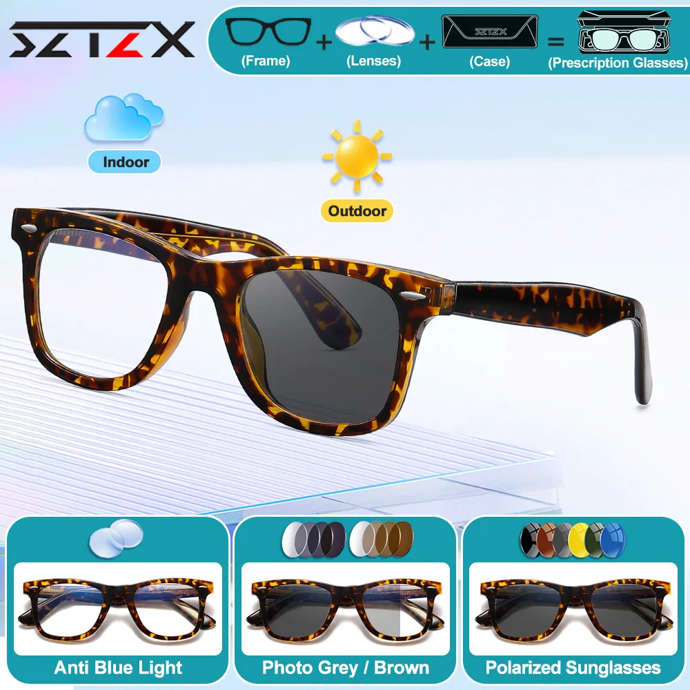 

SZTZX New Fashion Square Women Photochromic Myopia Glasses High Quality Anti Blue Light Reading Progressive Prescription Eyeware