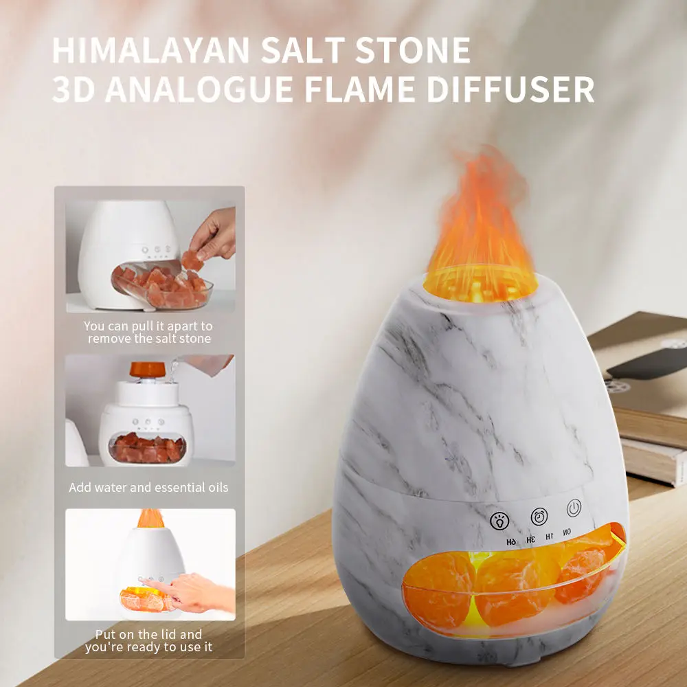 200ml Aroma Diffuser with Night Light Flame, Fragrant Crystal Salt, Essential Oil, Bedroom Air Humidifier