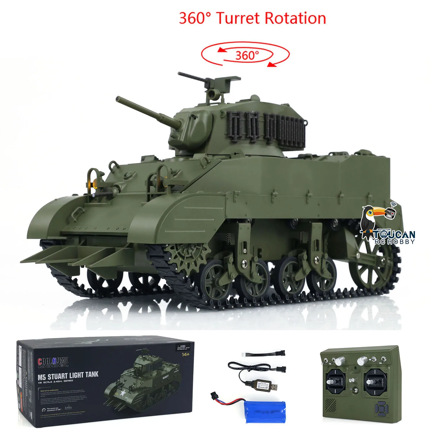 1/16 RTR RC Tank US Stuart M5A1 Tanque léger britannique VI avec lumières sonores à grande vitesse Modèle de télécommande militaire pour les collectionneurs