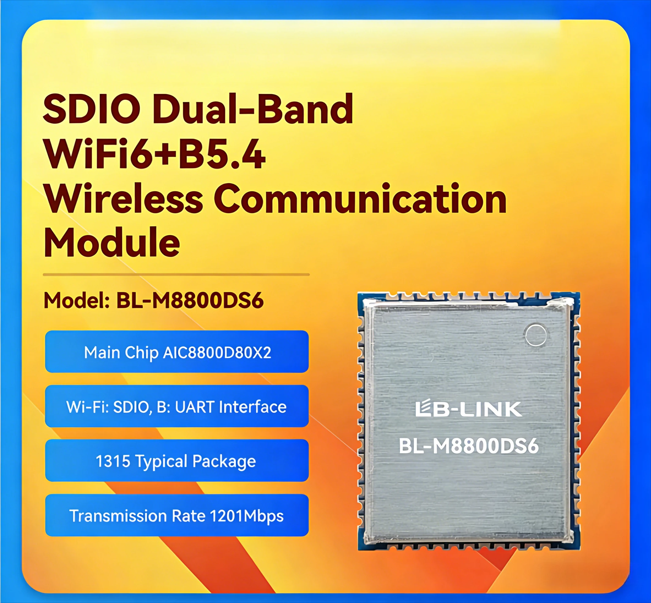 

Модуль WiFi6 BL-M8800DS6 с чипом AIC8800D80X2, двухдиапазонный 5G, гигабитная беспроводная передача видео, 2T2R BT