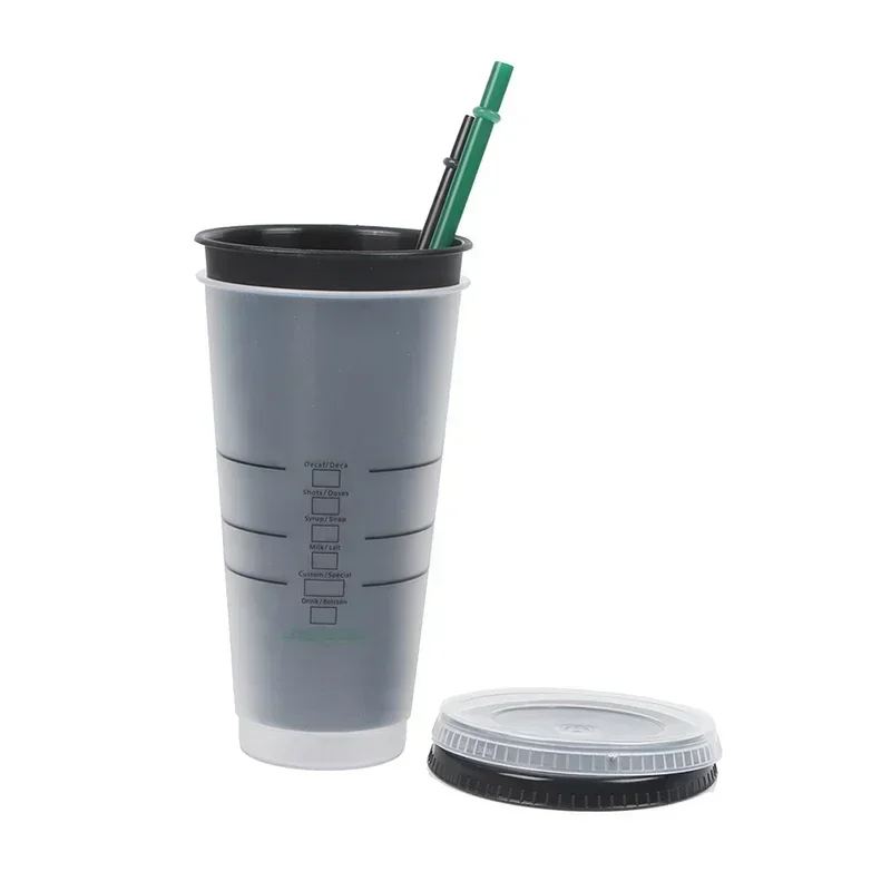 1PCS Food Grade PP Plastic Drink Change Color Straw Mugs With Lid Plastic Tumbler Matte Coffe Bottle Cup