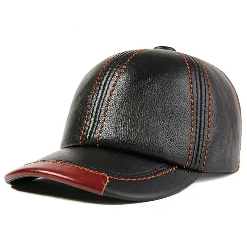 Retro 2025 Spring/Winter Head Layer of Genuine Leather Cowhide Men's Hat Casual Baseball Cap  Two Colors Together Men Women Warm