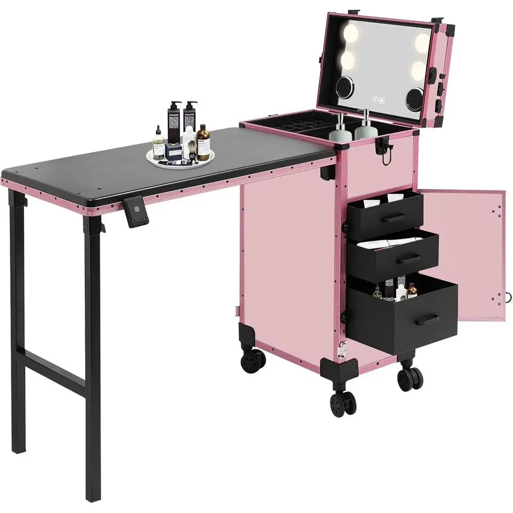 

Portable 3-Drawer Rolling Makeup Case, 4-in-1 Beauty Trolley with Wheels, Compact Organizer for Makeup Artists and Nail Technici